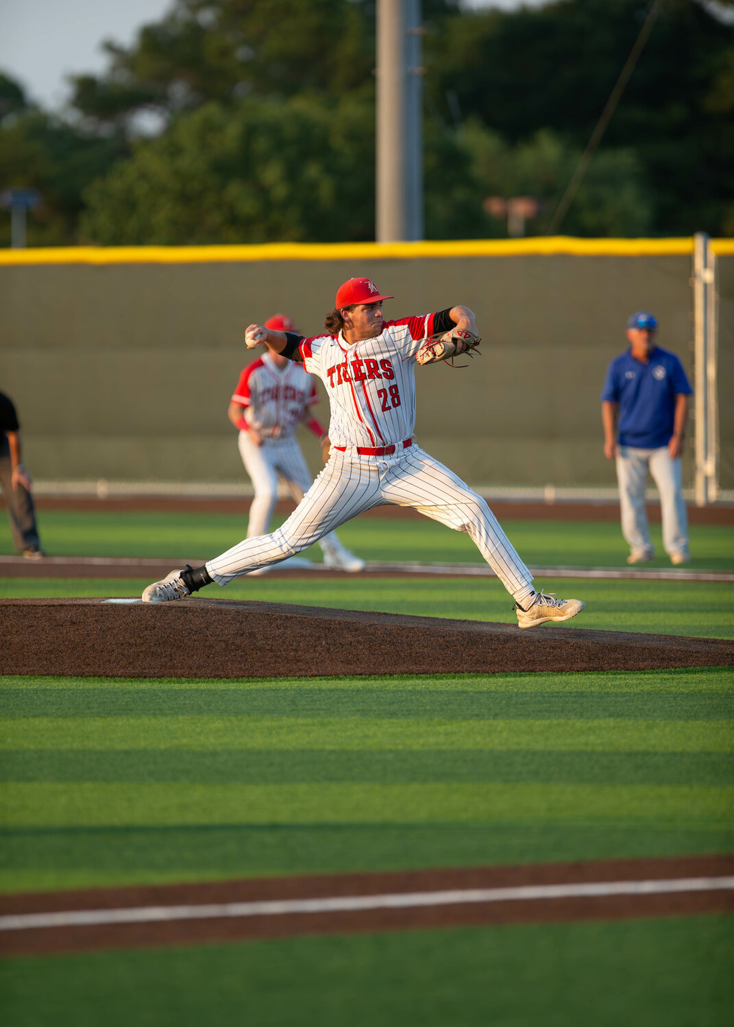 Cole Kaase pitches during Thursday's Regional Semifinal between Katy and Clear Springs at Langham Creek.